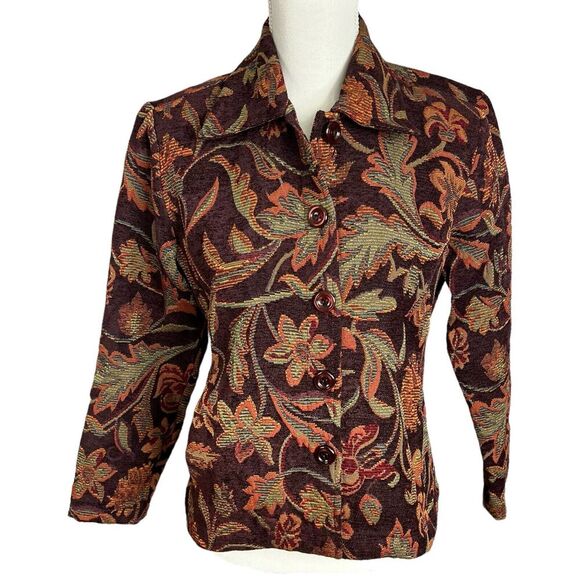 Chadwick's Vintage Size 4P Petite Tapestry Blazer Jacket Floral Print Button Up - Picture 1 of 12